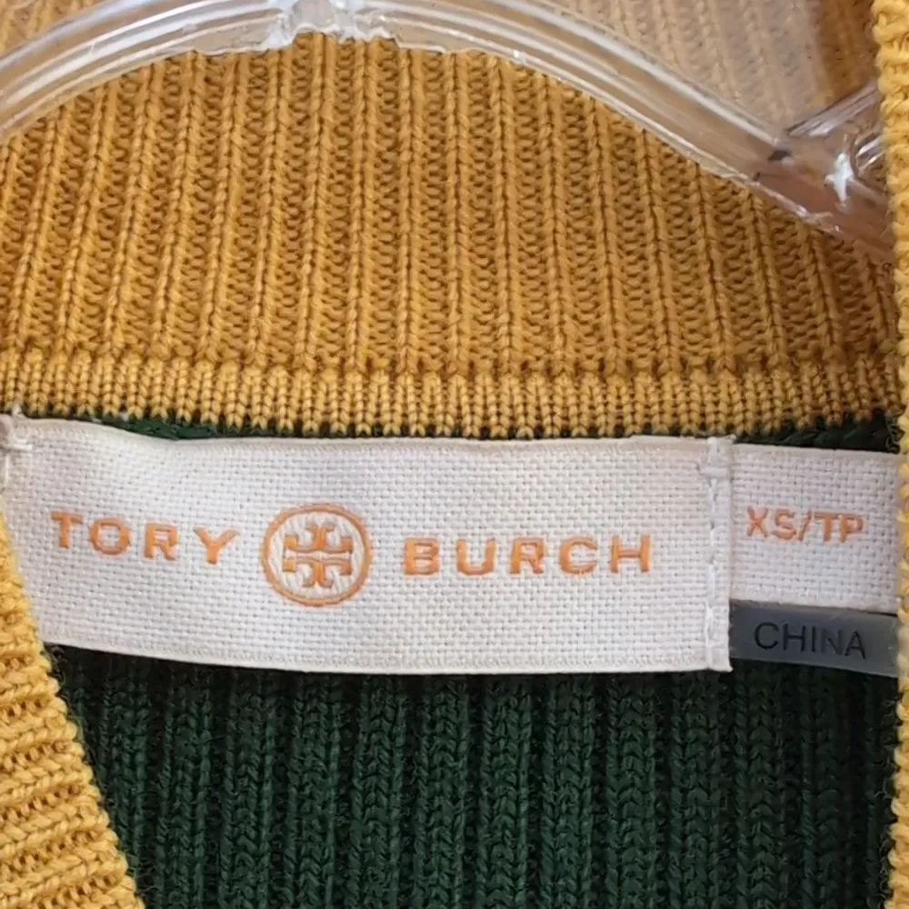 Tory Burch Colorblock Mock Turtleneck Sweater - Green Blue Yellow Sz XS